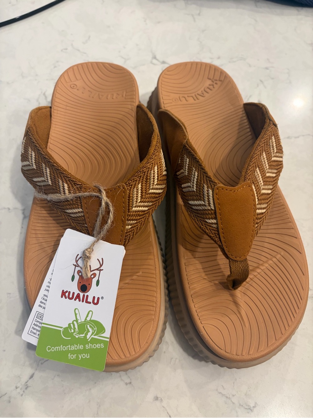 Womens Kuailu Tan Brown Flip-Flop Sandals